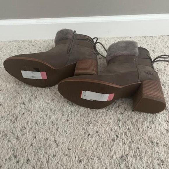 UGG Women's Kirke Suede/Leather Ankle Boots Size 7.5 Dark Taupe Zip Up Ankle - Picture 6 of 8